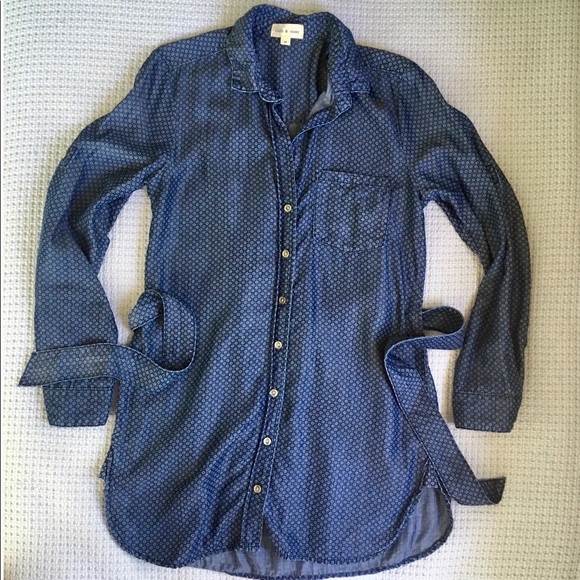NWOT Cloth & Stone Belted Chambray Shirt Dress - Picture 2 of 7